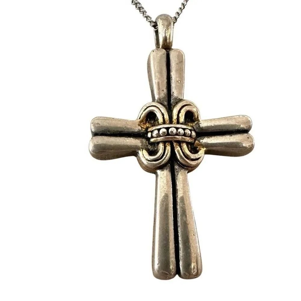 Silver gold tone cross pendant necklace